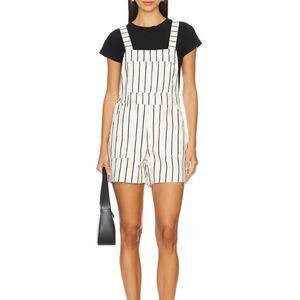 WE WORE WHAT - Slit Overall Short in Black & Antique White - Revolve